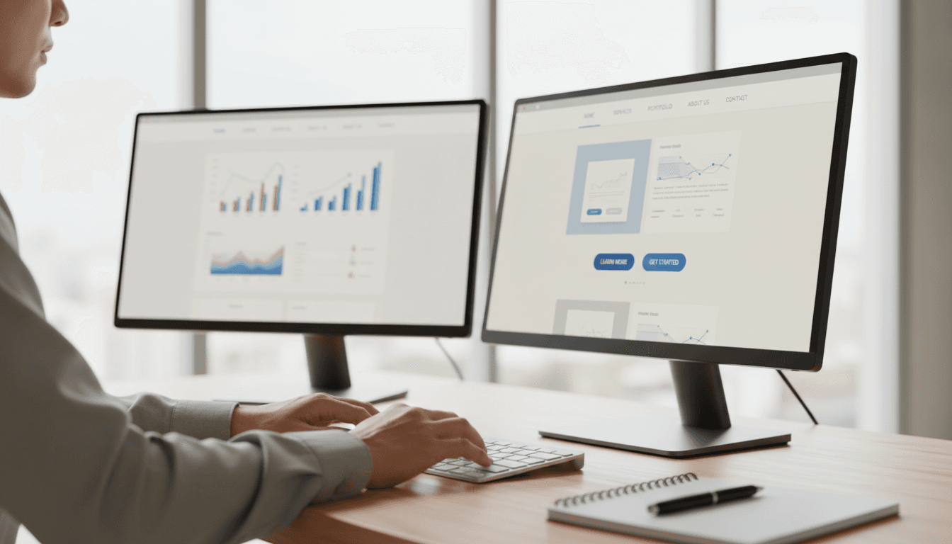 Web designer working on a responsive website design on a computer monitor
