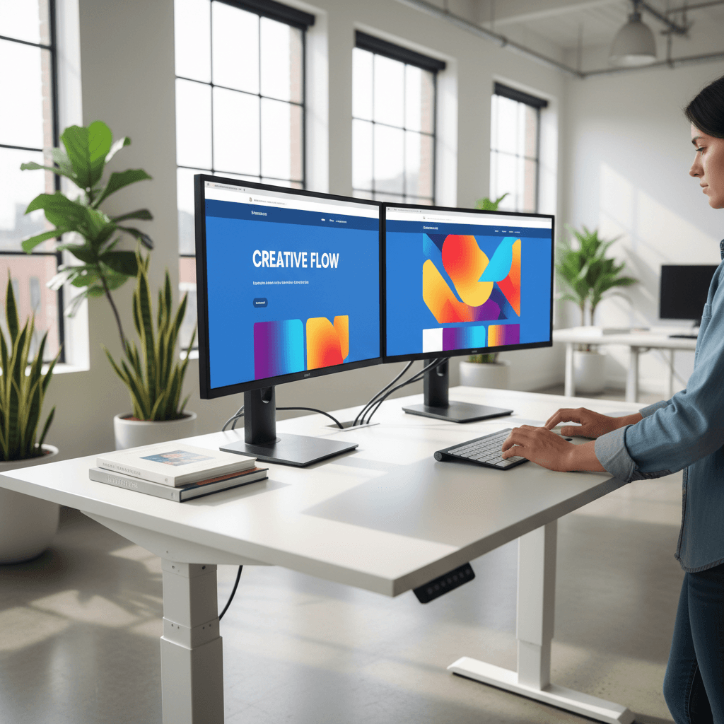 Designer creating a custom website on dual monitors